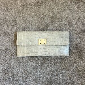 Olga Berg Greenish Gray Crocodile-Patterned Clutch